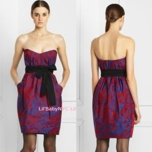 BCBG Taffeta Printed Bow Belt Dress NWT US 2